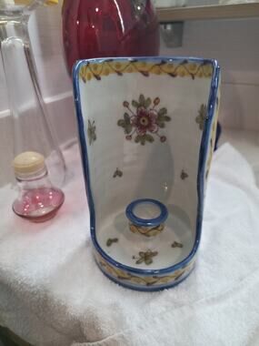 Vintage Casa Sanna Lisboa Portugal 1973 Hand Painted Pottery Chamberstick Holder